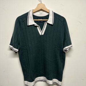 Abercrombie Green Johnny Collar Polo Shirt with White Accents
